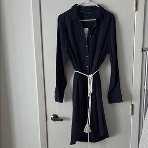 Navy Blue Button-Up Shirt Dress